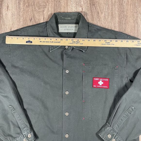 VTG Tommy Hilfiger Surplus Sz L Army Green Long Sleeve Button Up Thick Shirt - Picture 5 of 15